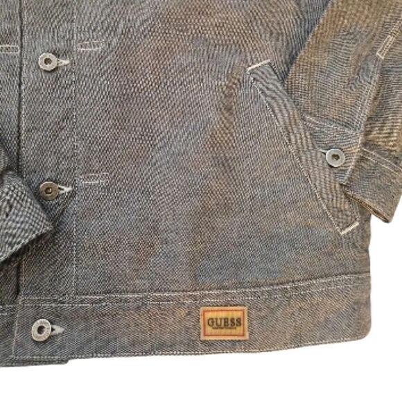 Y2K GUESS Black White 4 Pocket Trucker Denim Jean Jacket Men's Size XXL - Picture 7 of 14